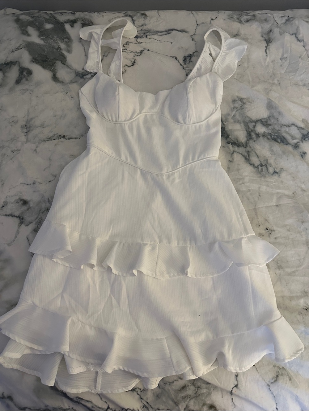 White Ruffle Mini Dress – Sleeveless Tiered A-Line